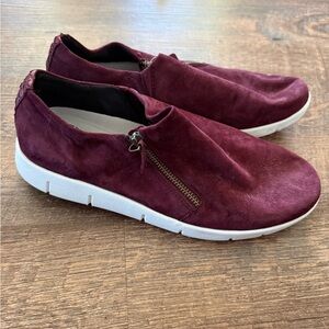 Burgundy Suede Slip-On Sneakers